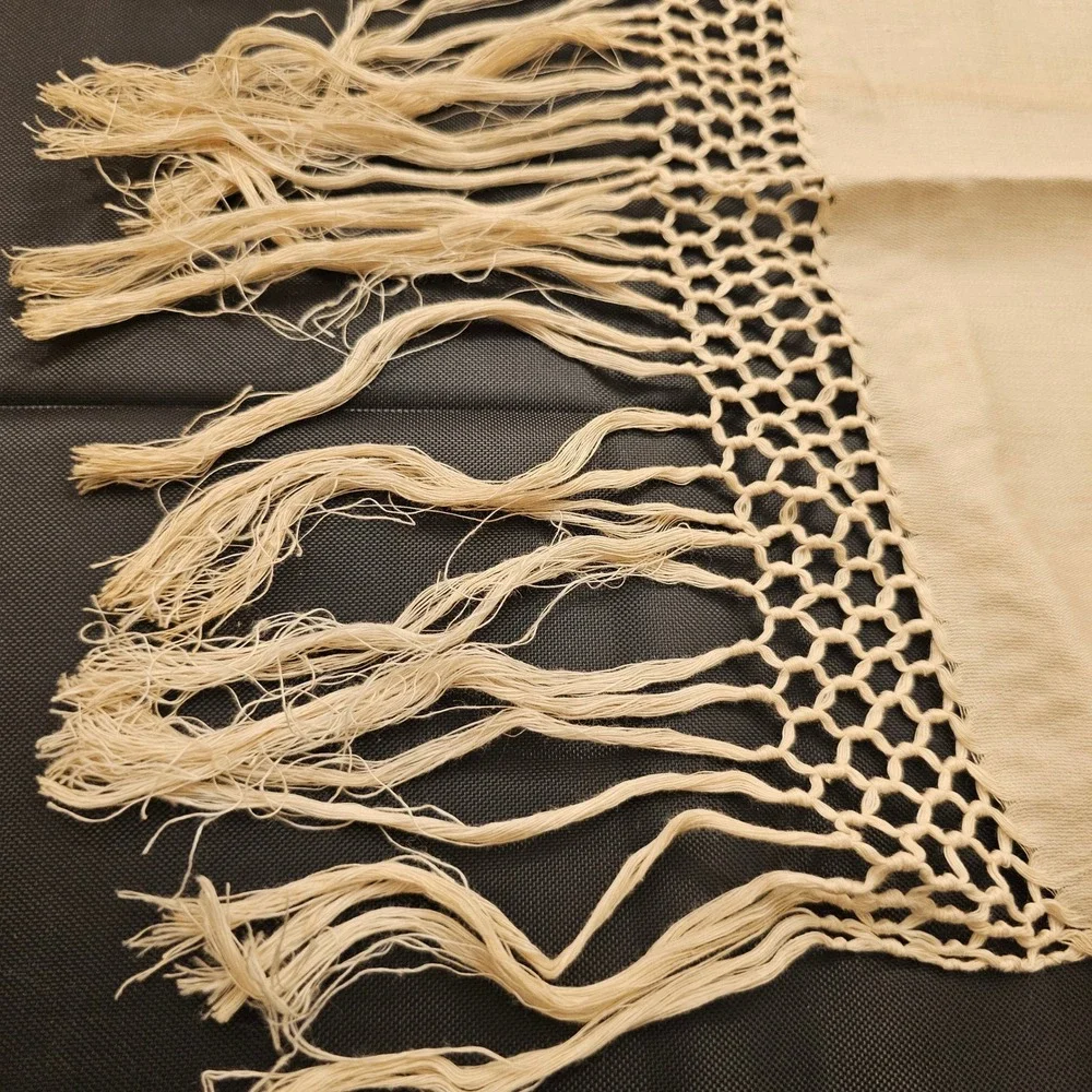 Vintage Cream Damask Show Linen Towels Runner Hand knot 6